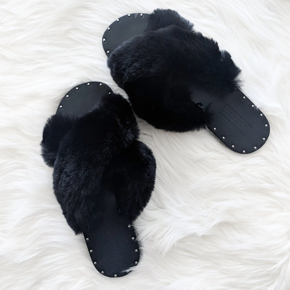 Forever 21 Shoes - Furry Black Sandals NWOT